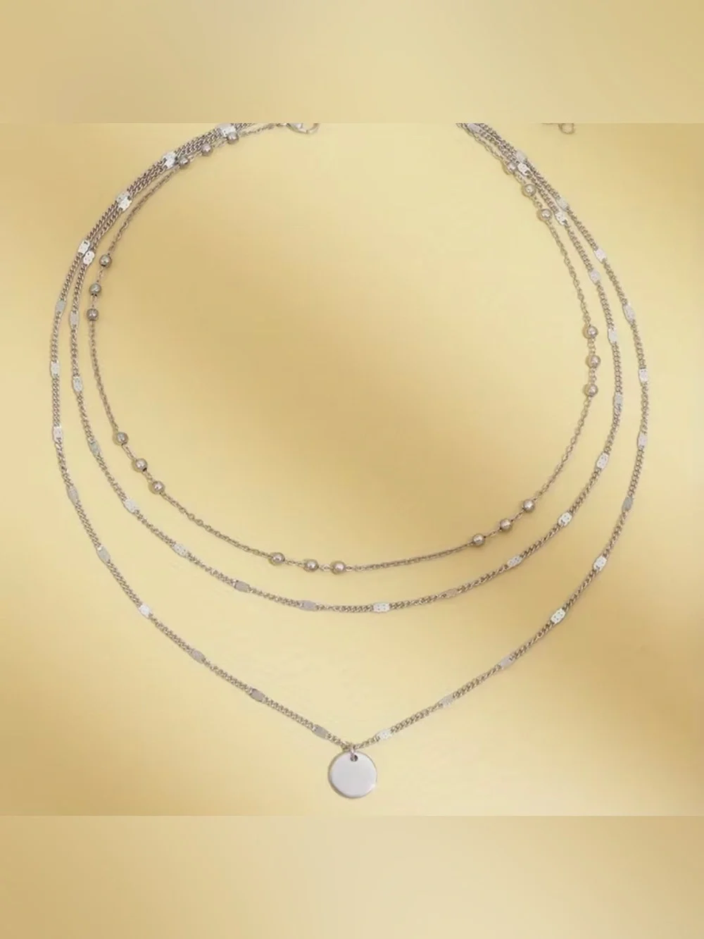 Silver Layered Disc Pendant Necklace Set - 2 Necklaces